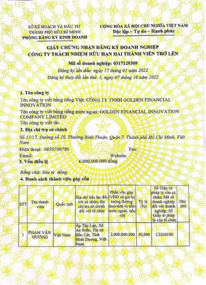 Vietnam company register entry certificate